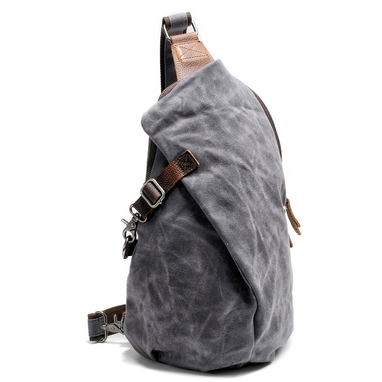 Cool Canvas Leather Mens Sling Bag Waterproof Chest Bag One Shoulder Backpack for Men - iwalletsmen