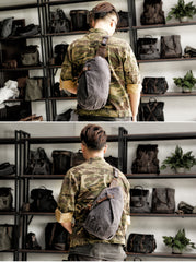 Cool Canvas Leather Mens Sling Bag Waterproof Chest Bag One Shoulder Backpack for Men - iwalletsmen