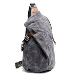Cool Canvas Leather Mens Sling Bag Waterproof Chest Bag One Shoulder Backpack for Men - iwalletsmen