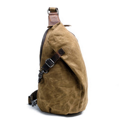 Cool Canvas Leather Mens Sling Bag Waterproof Chest Bag One Shoulder Backpack for Men - iwalletsmen