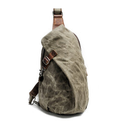 Cool Canvas Leather Mens Sling Bag Waterproof Chest Bag One Shoulder Backpack for Men - iwalletsmen