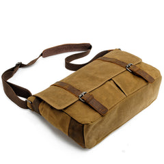 Waxed Canvas Leather Mens Waterproof 14'' Computer Black Side Bag Messenger Bag For Men - iwalletsmen