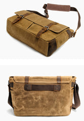 Waxed Canvas Leather Mens Waterproof 14'' Computer Black Side Bag Messenger Bag For Men - iwalletsmen