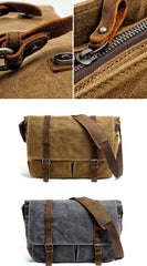 Waxed Canvas Leather Mens Waterproof 14'' Computer Black Side Bag Messenger Bag For Men - iwalletsmen