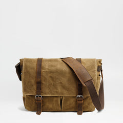 Waxed Canvas Leather Mens Waterproof 14'' Computer Black Side Bag Messenger Bag For Men - iwalletsmen