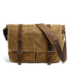 Waxed Canvas Leather Mens Waterproof 14'' Computer Black Side Bag Messenger Bag For Men - iwalletsmen