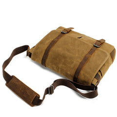 Waxed Canvas Leather Mens Waterproof 14'' Computer Black Side Bag Messenger Bag For Men - iwalletsmen