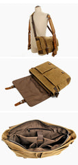 Waxed Canvas Leather Mens Waterproof 14'' Computer Black Side Bag Messenger Bag For Men - iwalletsmen