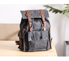 Waxed Canvas Leather Mens Gray Waterproof 15‘’ Large Backpack Travel Backpack College Backpack for Men - iwalletsmen