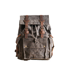 Waxed Canvas Leather Mens Gray Waterproof 15‘’ Large Backpack Travel Backpack College Backpack for Men - iwalletsmen