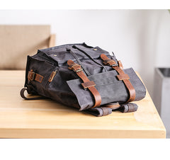 Waxed Canvas Leather Mens Gray Waterproof 15‘’ Large Backpack Travel Backpack College Backpack for Men - iwalletsmen