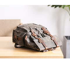 Waxed Canvas Leather Mens Gray Waterproof 15‘’ Large Backpack Travel Backpack College Backpack for Men - iwalletsmen