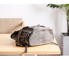 Waxed Canvas Leather Mens Gray Waterproof 15‘’ Large Backpack Travel Backpack College Backpack for Men - iwalletsmen
