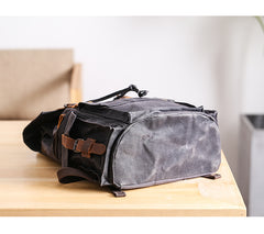 Waxed Canvas Leather Mens Gray Waterproof 15‘’ Large Backpack Travel Backpack College Backpack for Men - iwalletsmen
