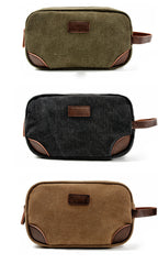 Waxed Canvas Leather Mens Women's Cosmetic Bag Clutch Bag Handbag Storage Bag Wash Bag For Men - iwalletsmen