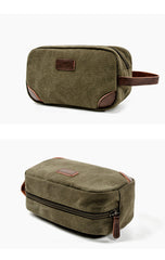 Waxed Canvas Leather Mens Women's Cosmetic Bag Clutch Bag Handbag Storage Bag Wash Bag For Men - iwalletsmen