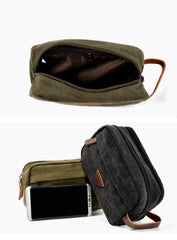 Waxed Canvas Leather Mens Women's Cosmetic Bag Clutch Bag Handbag Storage Bag Wash Bag For Men - iwalletsmen