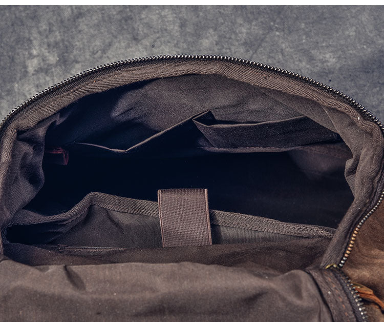 banana republic mens leather backpack Waxed Canvas Leather Mens 15" Gray Computer Backpack Brown Travel Back – iwalletsmen
