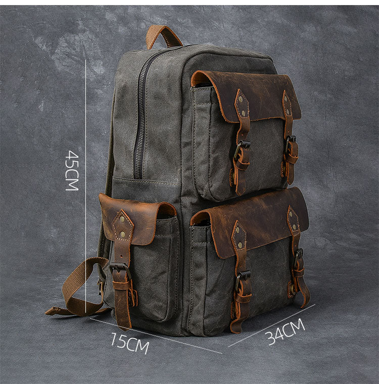 15 Inch Men Functional Backpack School Backpack Laptop Bag Shoulder Bag  College School Student Graduate University For Business Outdoor Travel  Camping Sport Leather Bag Vintage Vacation Men Gifts Waterproof Portable  Black Bag