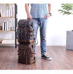 Cool Canvas Leather Mens Womens Dark Gray Backpack Army Green Travel Backpack College Backpack for Men - iwalletsmen