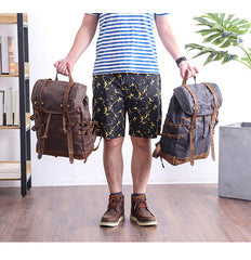 Cool Canvas Leather Mens Womens Dark Gray Backpack Army Green Travel Backpack College Backpack for Men - iwalletsmen