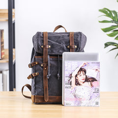 Cool Canvas Leather Mens Womens Dark Gray Backpack Army Green Travel Backpack College Backpack for Men - iwalletsmen