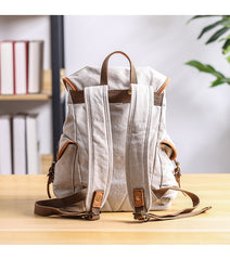 Cool Canvas Leather Mens Womens 13'' White Backpack Khaki Travel Backpack College Backpack  for Men - iwalletsmen