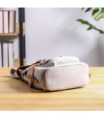 Cool Canvas Leather Mens Womens 13'' White Backpack Khaki Travel Backpack College Backpack  for Men - iwalletsmen