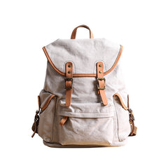 Cool Canvas Leather Mens Womens 13'' White Backpack Khaki Travel Backpack College Backpack  for Men - iwalletsmen
