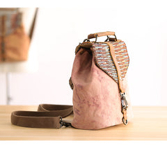 Cute Canvas Leather Mens Womens Small Pink Backpack Khaki Travel Backpack College Backpack for Men - iwalletsmen