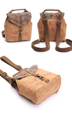 Cute Canvas Leather Mens Womens Small Pink Backpack Khaki Travel Backpack College Backpack for Men - iwalletsmen
