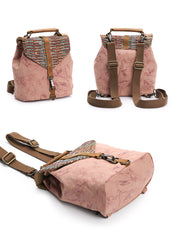 Cute Canvas Leather Mens Womens Small Pink Backpack Khaki Travel Backpack College Backpack for Men - iwalletsmen
