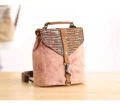 Cute Canvas Leather Mens Womens Small Pink Backpack Khaki Travel Backpack College Backpack for Men - iwalletsmen