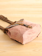 Cute Canvas Leather Mens Womens Small Pink Backpack Khaki Travel Backpack College Backpack for Men - iwalletsmen