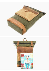 Cool Canvas Leather Mens Large Waterproof Green Backpack Travel Backpack Black Computer Backpack for Men - iwalletsmen