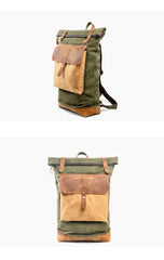 Cool Canvas Leather Mens Large Waterproof Green Backpack Travel Backpack Black Computer Backpack for Men - iwalletsmen