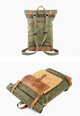 Cool Canvas Leather Mens Large Waterproof Green Backpack Travel Backpack Black Computer Backpack for Men - iwalletsmen
