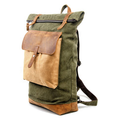 Cool Canvas Leather Mens Large Waterproof Green Backpack Travel Backpack Black Computer Backpack for Men - iwalletsmen