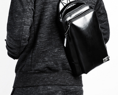 Cool Leather Men's Black Sling Bag One Shoulder Backpack Chest Bag For Men - iwalletsmen