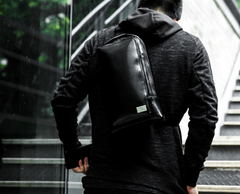 Cool Leather Men's Black Sling Bag One Shoulder Backpack Chest Bag For Men - iwalletsmen