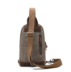 Cool Canvas Leather Mens Sling Bag Chest Bag Gray One Shoulder Backpack for Men - iwalletsmen