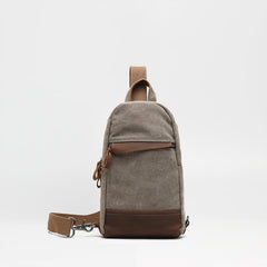 Cool Canvas Leather Mens Sling Bag Chest Bag Gray One Shoulder Backpack for Men - iwalletsmen