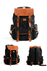 Black Waxed Canvas Mens Waterproof Large Hiking Bag Travel Bag 15.6‘’ Computer Bag for Men - iwalletsmen