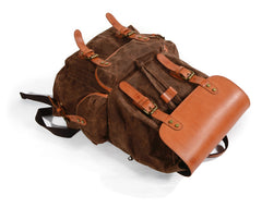 Black Waxed Canvas Mens Waterproof Large Hiking Bag Travel Bag 15.6‘’ Computer Bag for Men - iwalletsmen