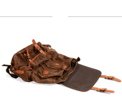 Black Waxed Canvas Mens Waterproof Large Hiking Bag Travel Bag 15.6‘’ Computer Bag for Men - iwalletsmen
