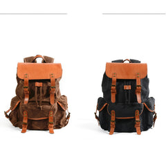 Black Waxed Canvas Mens Waterproof Large Hiking Bag Travel Bag 15.6‘’ Computer Bag for Men - iwalletsmen