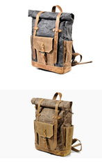 Cool Canvas Leather Mens Large Waterproof Travel Backpack Green Computer Hiking Backpack for Men - iwalletsmen