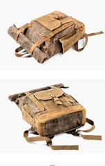 Cool Canvas Leather Mens Large Waterproof Travel Backpack Green Computer Hiking Backpack for Men - iwalletsmen