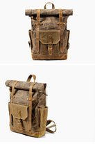 Cool Canvas Leather Mens Large Waterproof Travel Backpack Green Computer Hiking Backpack for Men - iwalletsmen
