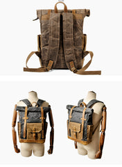 Cool Canvas Leather Mens Large Waterproof Travel Backpack Green Computer Hiking Backpack for Men - iwalletsmen